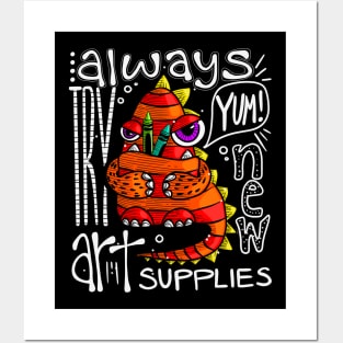 Try New Art Supply Creature Eats Crayon Posters and Art